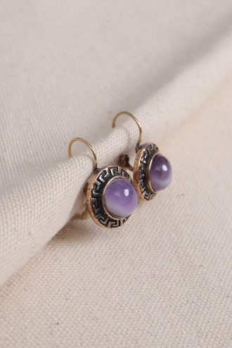 Ametist Taşlı Grek Figürlü Otantik Küpe