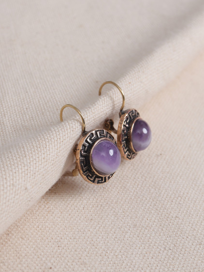 Ametist Taşlı Grek Figürlü Otantik Küpe