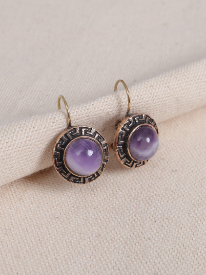 Ametist Taşlı Grek Figürlü Otantik Küpe