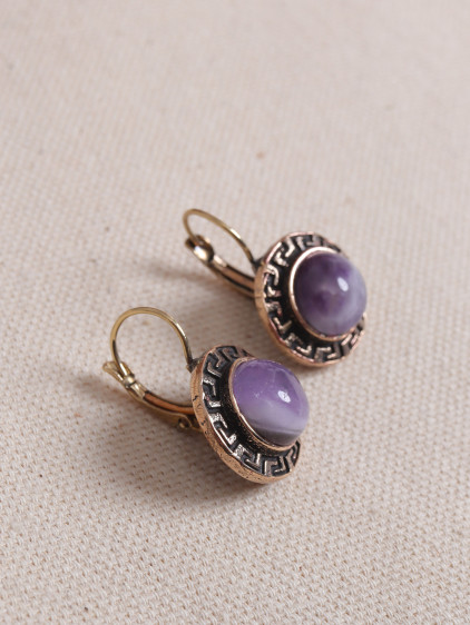 Ametist Taşlı Grek Figürlü Otantik Küpe