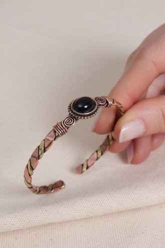 Onix Taşlı Burgulu Bakır Bilezik