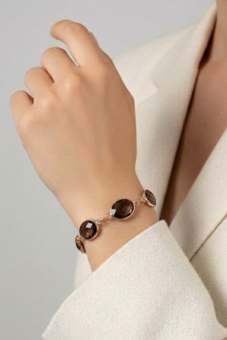 Bronz Taşlı Badem Boncuklu Gold Bilezik