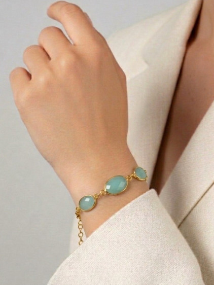 Su Yeşili Badem Boncuklu Gold Bilezik Su Yeşili Badem Boncuklu Gold Bilezik