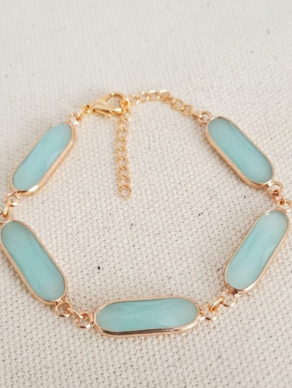 Su Yeşili Uzun Boncuklu Gold Bilezik