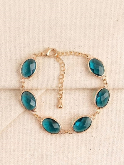 İndigo Mavi Badem Boncuklu Gold Bilezik