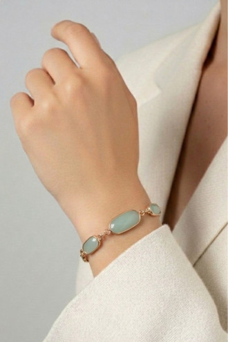 Su Yeşili Uzun Boncuklu Gold Bilezik