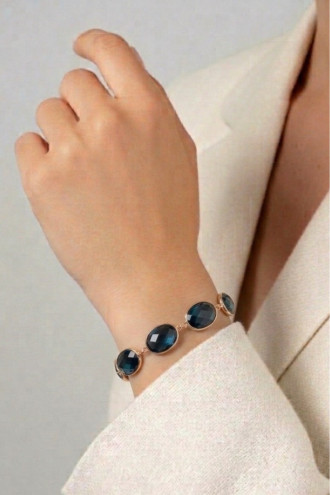 İndigo Mavi Badem Boncuklu Gold Bilezik