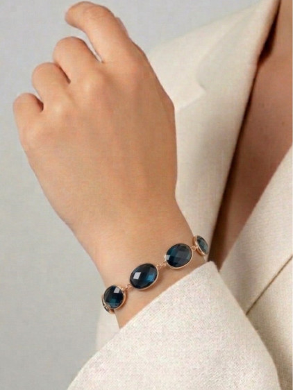 İndigo Mavi Badem Boncuklu Gold Bilezik