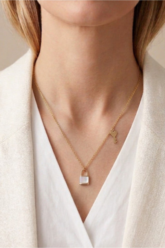 Anahtar Kilitli Sedefli Çelik Kolye