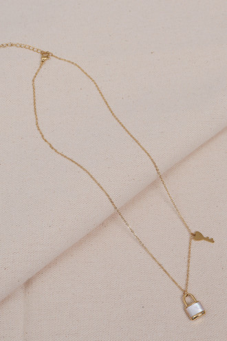 Anahtar Kilitli Sedefli Çelik Kolye