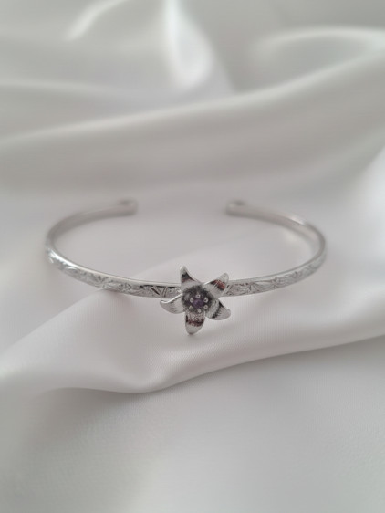 Silver Renk Ayarlanabilir Dövme Kelepçeli Doğum Ayı Çiçeği Bilezik (Şubat)