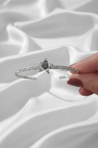 Silver Renk Ayarlanabilir Dövme Kelepçeli Doğum Ayı Çiçeği Bilezik (Şubat)