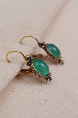 Petrol Yeşili Taşlı Otantik Küpe