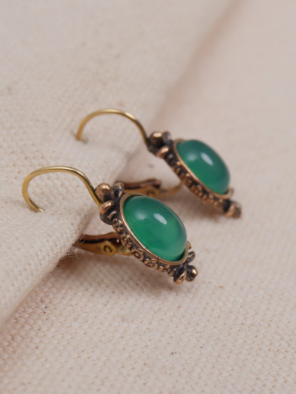 Petrol Yeşili Taşlı Otantik Küpe