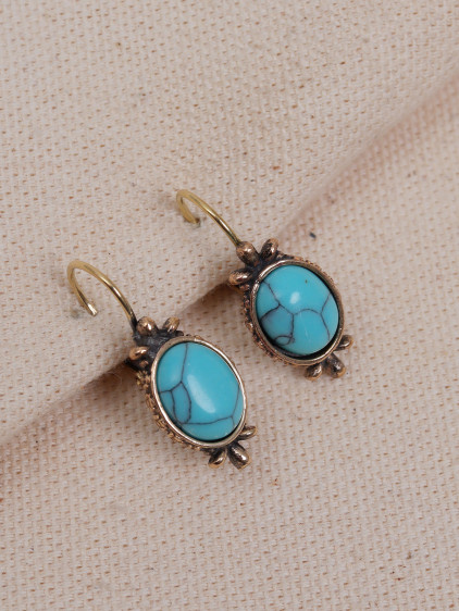 Turkuaz Taşlı Otantik Küpe