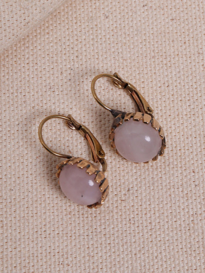 Pembe Kuvars Taşlı Otantik Küpe