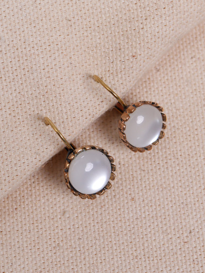 Saydam Beyaz Taşlı Yuvarlak Otantik Küpe