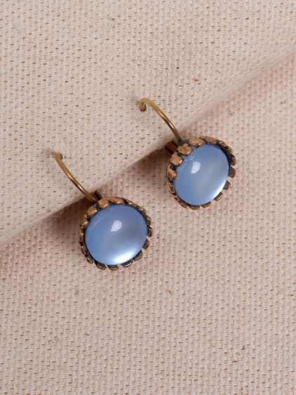 Saydam Bebek Mavi Taşlı Yuvarlak Otantik Küpe