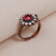 Ortası Kırmızı Taşlı Çiçek Figürlü Otantik Yüzük