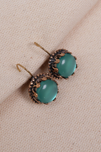 Saydam Koyu Yeşil Taşlı Taç Model Küpe