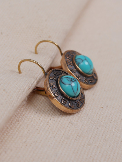 Turkuaz Taşlı Burç Figürlü Otantik Küpe