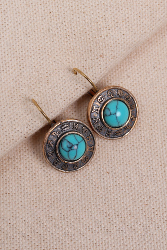 Turkuaz Taşlı Burç Figürlü Otantik Küpe