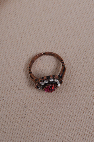 Ortası Pembe Taşlı Çiçek Figürlü Otantik Yüzük