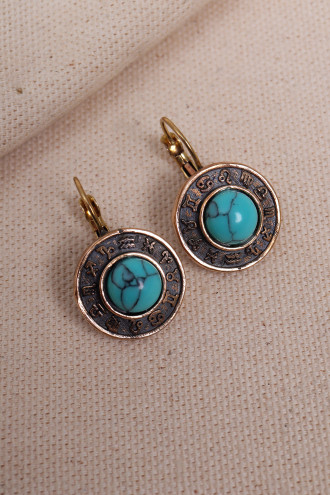 Turkuaz Taşlı Burç Figürlü Otantik Küpe