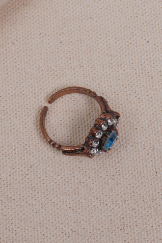 Ortası Mavi Taşlı Çiçek Figürlü Otantik Yüzük