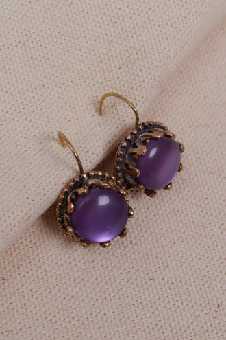 Saydam Mor Taşlı Taç Model Küpe