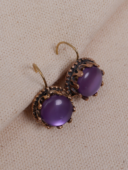 Saydam Mor Taşlı Taç Model Küpe