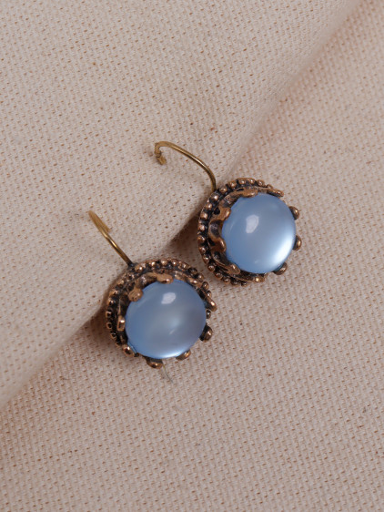 Saydam Bebek Mavi Taşlı Taç Model Küpe Saydam Bebek Mavi Taşlı Taç Model Küpe