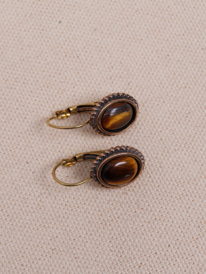 Mini Oval Kaplan Gözü Taşlı Otantik Küpe