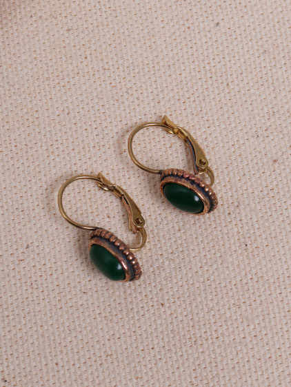 Mini Oval Yeşil Taşlı Otantik Küpe