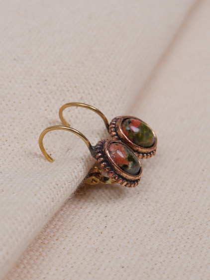 Mini Oval Ukanit Taşlı Otantik Küpe