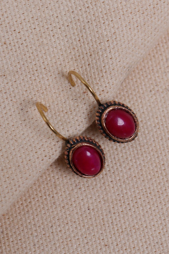 Mini Oval Fuşya Taşlı Otantik Küpe