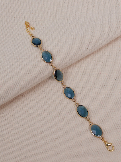 İndigo Mavi Badem Boncuklu Gold Bilezik