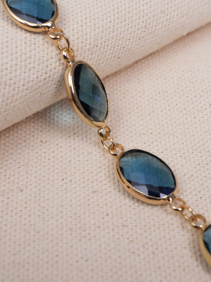 İndigo Mavi Badem Boncuklu Gold Bilezik