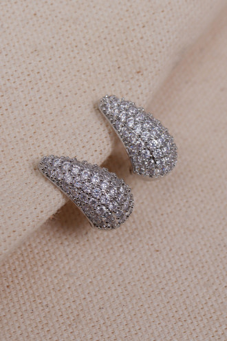 Zirkon Taşlı Damla Formunda Mini Çok Taşlı Silver Küpe