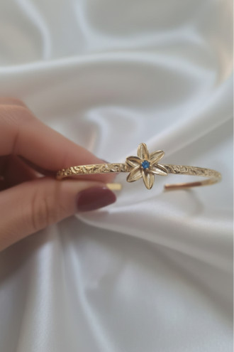 Gold Renk Dövme Kelepçeli Yıldız Çiçeği Figürlü Doğum Ayı Çiçeği Bilezik (Mart)