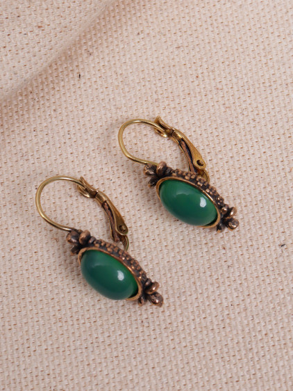 Petrol Yeşili Taşlı Otantik Küpe