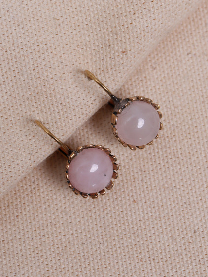 Pembe Kuvars Taşlı Otantik Küpe