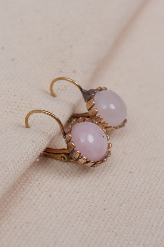 Pembe Kuvars Taşlı Otantik Küpe