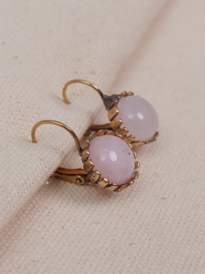 Pembe Kuvars Taşlı Otantik Küpe