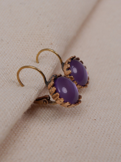 Saydam Mor Yuvarlak Taşlı Otantik Küpe