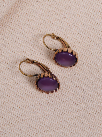 Saydam Mor Yuvarlak Taşlı Otantik Küpe