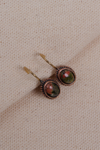 Mini Oval Ukanit Taşlı Otantik Küpe