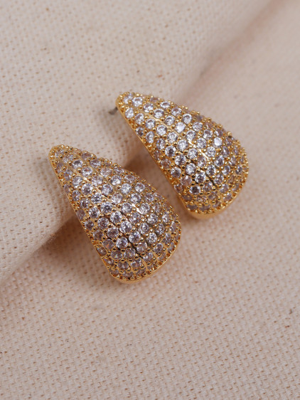 Zirkon Taşlı Büyük Damla Küpe