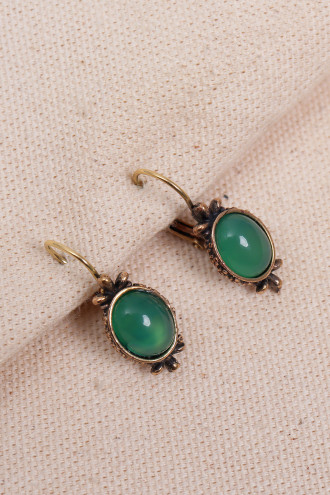 Petrol Yeşili Taşlı Otantik Küpe