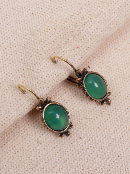 Petrol Yeşili Taşlı Otantik Küpe